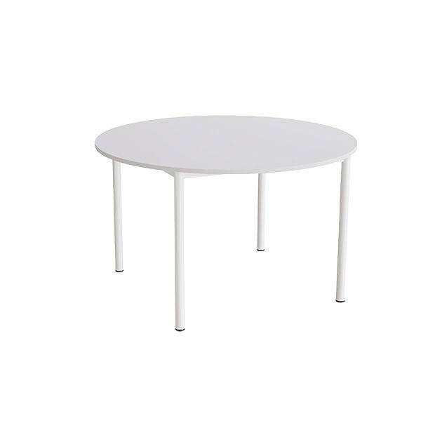 Kantinebord &Oslash;120cm i gr&aring; h&oslash;jtrykslaminat med hvidt stel, h&oslash;jde 72cm