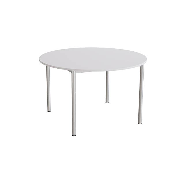 Kantinebord Ø120cm i grå højtrykslaminat med alugråt stel, højde 72cm
