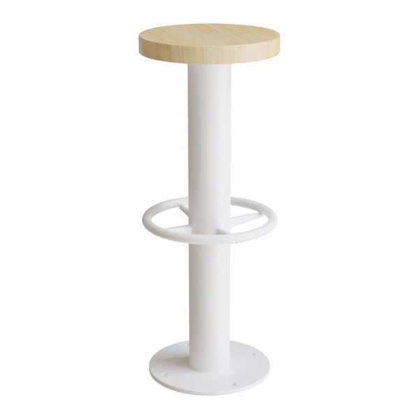 Taburet til gulvmontering 830mm h&oslash;j, massiv birk med hvidt stel