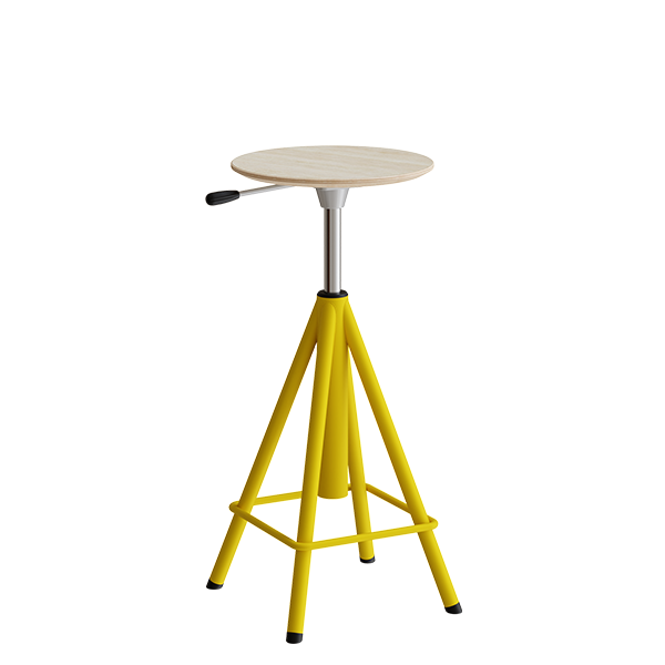 Atlas taburet 600-720mm med gascylinder egelaminat, gule ben