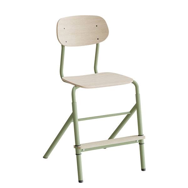 Atlas elevstol justerbar med hvid egelaminat og gr&oslash;nt stel