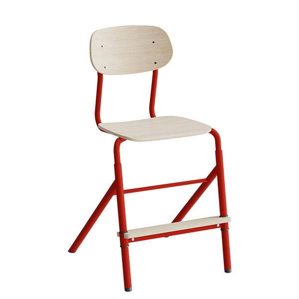 Atlas elevstol justerbar med hvid egelaminat og r&oslash;dt stel