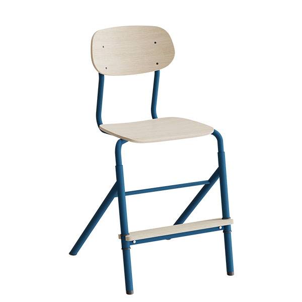 Atlas elevstol justerbar med hvid egelaminat og bl&aring;t stel