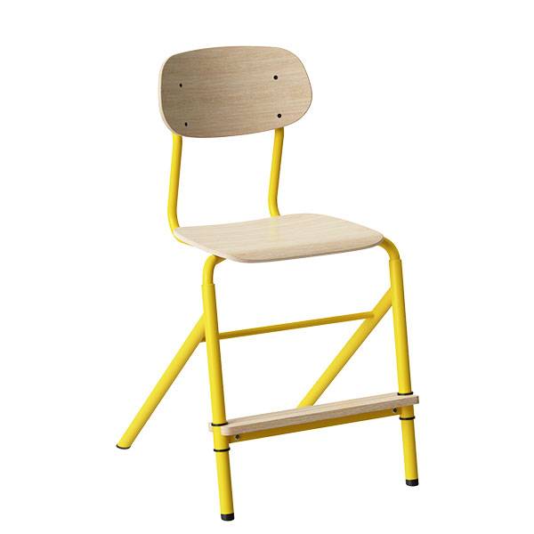 Atlas elevstol justerbar med hvid egelaminat og gult stel