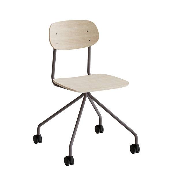 Atlas elevstol p&aring; hjul hvidpigmenteret egelaminat med gr&aring;t stel