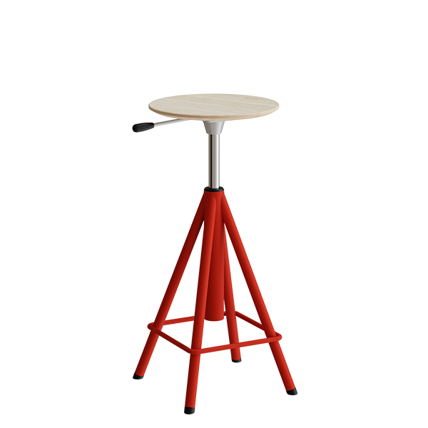 Atlas taburet 600-720mm med gascylinder egelaminat, røde ben