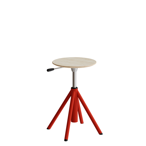 Atlas taburet 430-550mm med gascylinder egelaminat, r&oslash;de ben