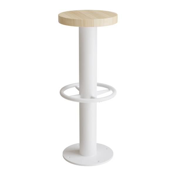 Taburet til gulvmontering 830mm h&oslash;j, massiv eg med hvidt stel