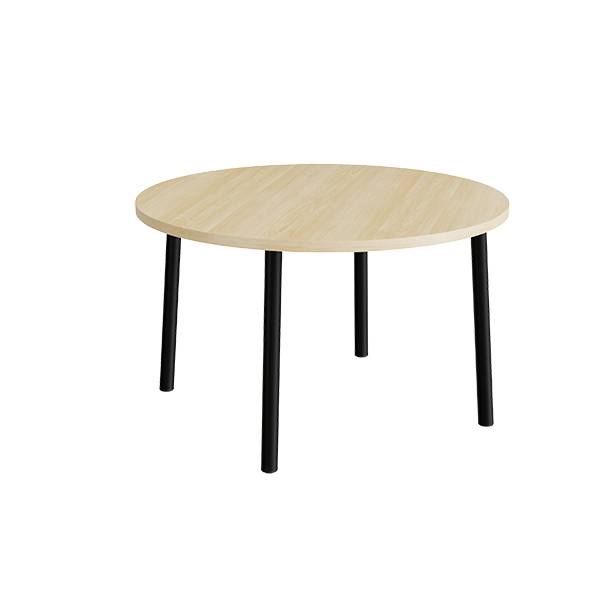 Rundt b&oslash;rnebord &Oslash;120cm i birk h&oslash;jtrykslaminat med sort stel, h&oslash;jde 72cm 