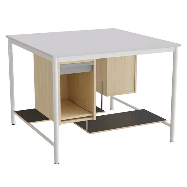 Sybord med fodplader 1200x1200mm grå laminat med hvidt stel