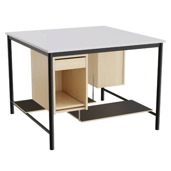 Sybord med fodplader 120x120cm grå laminat med sort stel