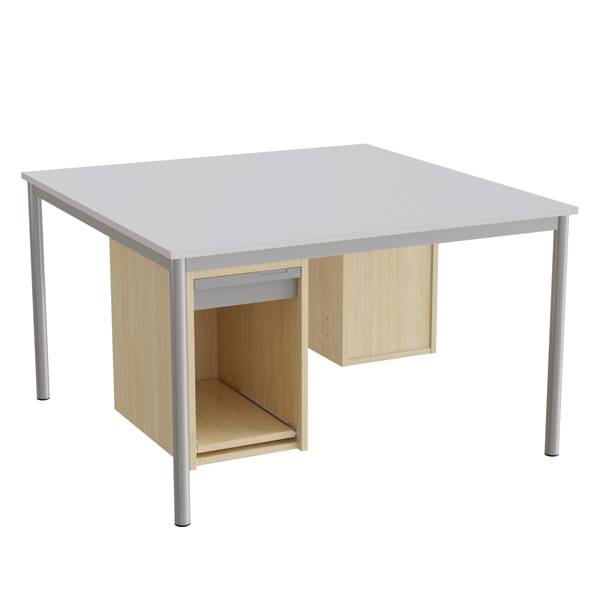 Sybord 136, 1200x1200 mm H720 mm, grå laminat, alugråt stel