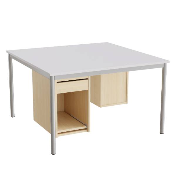 Sybord 120x120cm gr&aring; laminat med alugr&aring;t stel