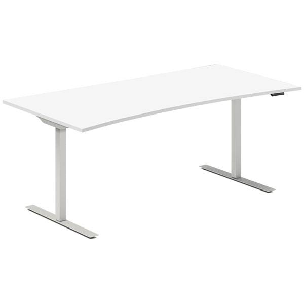Office hæve-sænkebord 180x80cm i hvid med bue alugråt stel