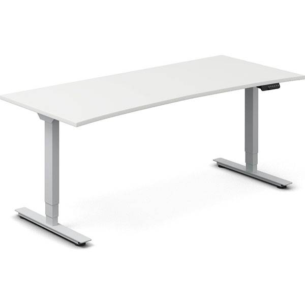 Office h&aelig;ve-s&aelig;nkebord 180x80cm i hvid med bue alugr&aring;t stel