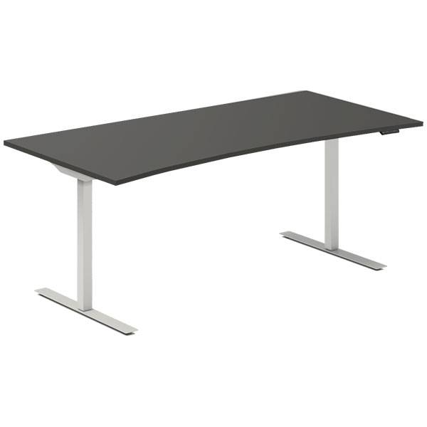 Office hæve-sænkebord 180x80cm i antracit med bue alugråt stel