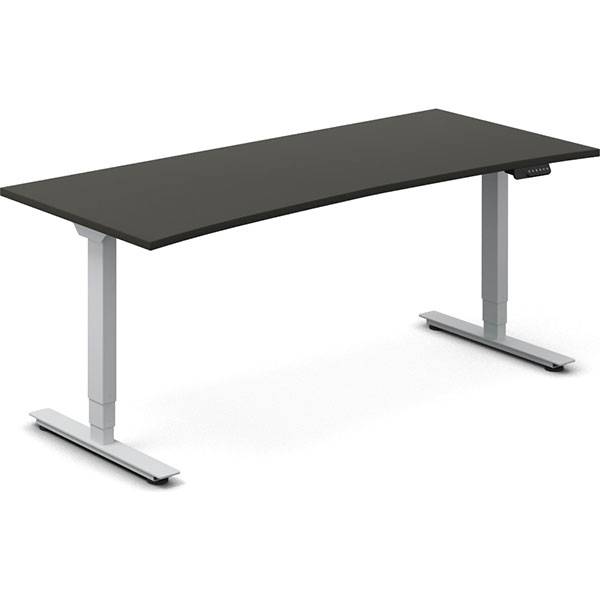 Office hæve-sænkebord 180x80cm i antracit med bue alugråt stel