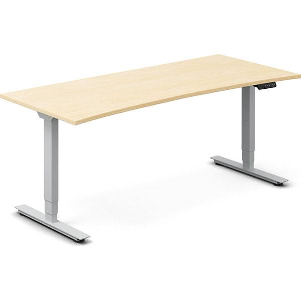 Office h&aelig;ve-s&aelig;nkebord 180x80cm i birk med bue alugr&aring;t stel
