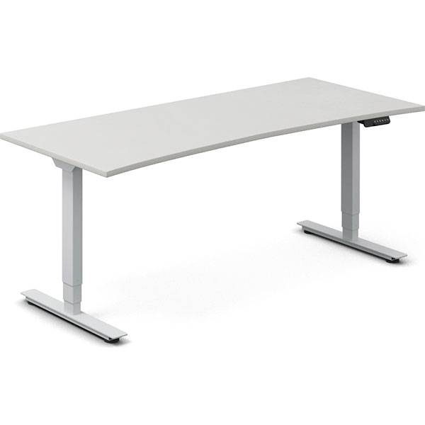 Office hæve-sænkebord 180x80cm i lys grå med bue alugråt stel
