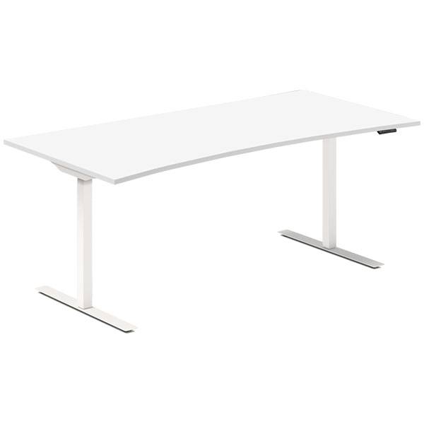 Office hæve-sænkebord 180x80cm i hvid med bue hvidt stel