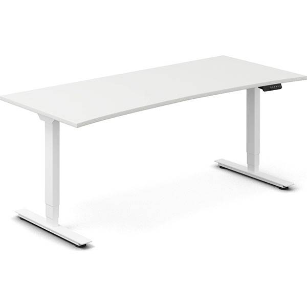 Office h&aelig;ve-s&aelig;nkebord 180x80cm i hvid med bue hvidt stel