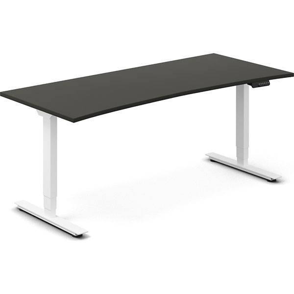 Office h&aelig;ve-s&aelig;nkebord 180x80cm i antracit med bue hvidt stel