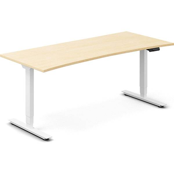 Office h&aelig;ve-s&aelig;nkebord 180x80cm i birk med bue hvidt stel
