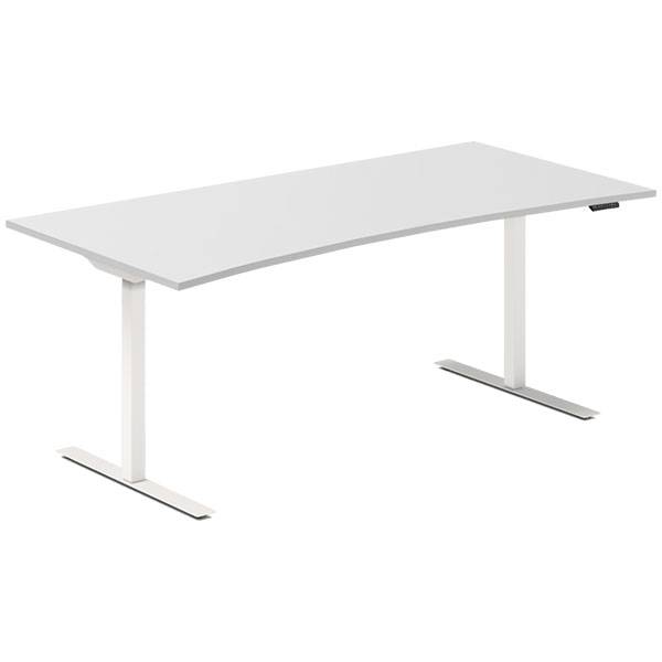 Office hæve-sænkebord 180x80cm i lys grå med bue hvidt stel