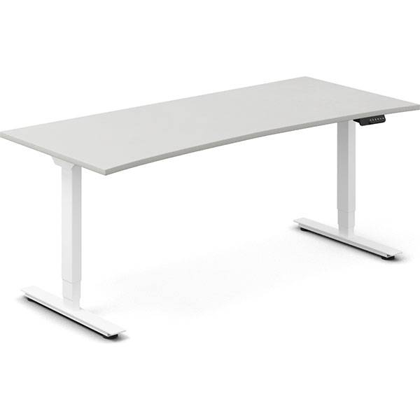 Office h&aelig;ve-s&aelig;nkebord 180x80cm i lys gr&aring; med bue hvidt stel