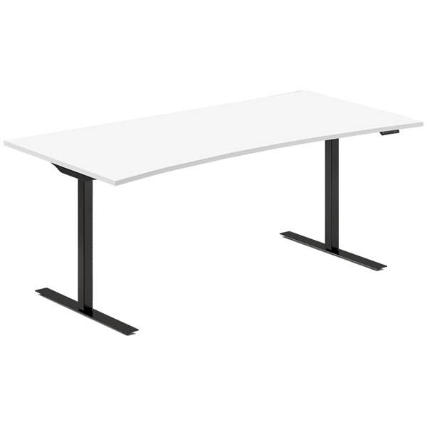 Office hæve-sænkebord 180x80cm i hvid med bue sort stel
