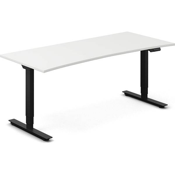 Office hæve-sænkebord 180x80cm i hvid med bue sort stel