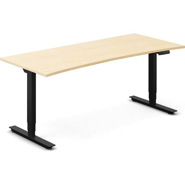 Office hæve-sænkebord 180x80cm i birk med bue sort stel