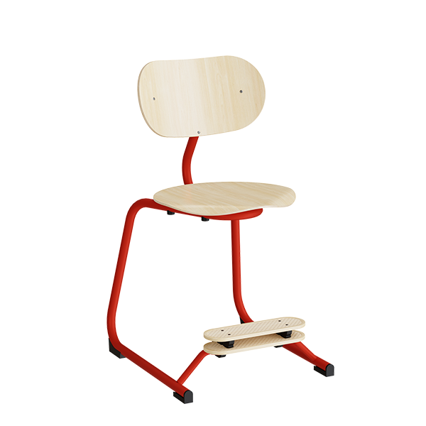 Smile lav elevstol i birk laminat med r&oslash;dt stel