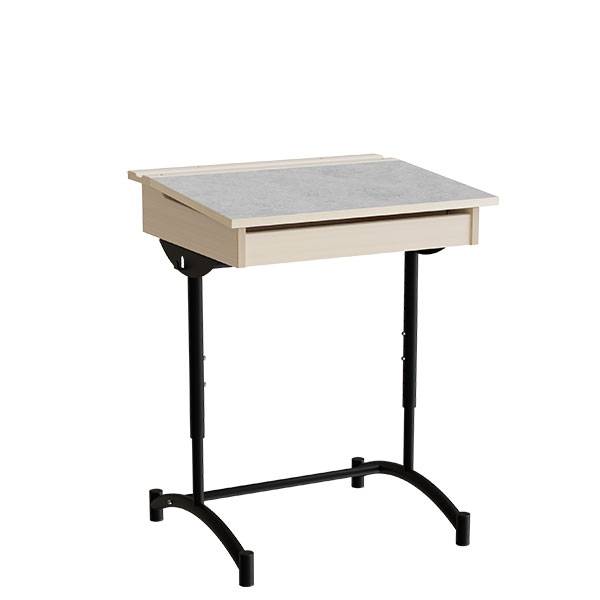 Elevbord 65x55cm i lys gr&aring; linoleum med sort stel, h&oslash;jde 70-90cm