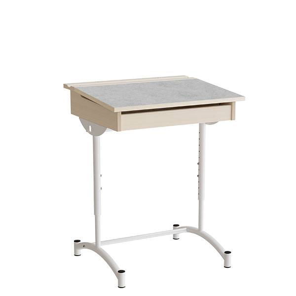 Elevbord 65x55cm i lys gr&aring; linoleum med hvidt stel, h&oslash;jde 70-90cm