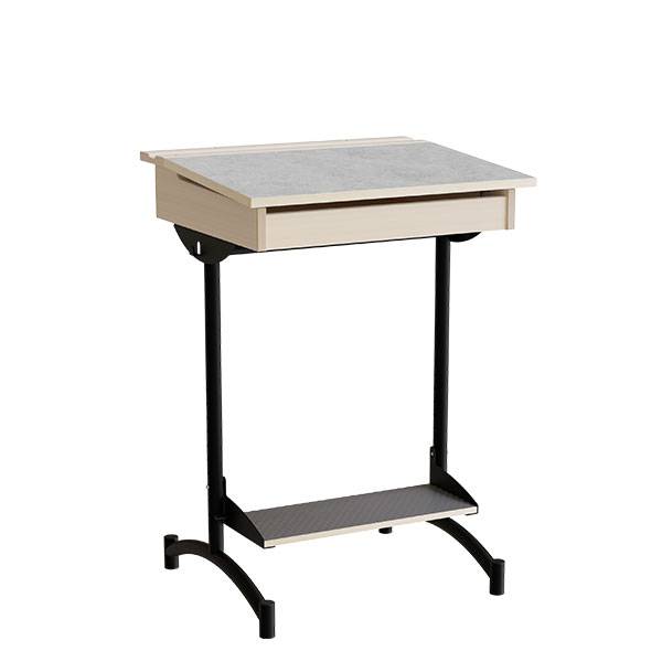 Elevbord 65x55cm i lys gr&aring; linoleum med sort stel, h&oslash;jde 90cm