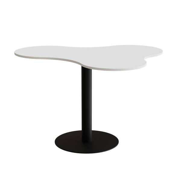 Amöba bord 120x150cm 90cm høj i hvid laminat med sort stel