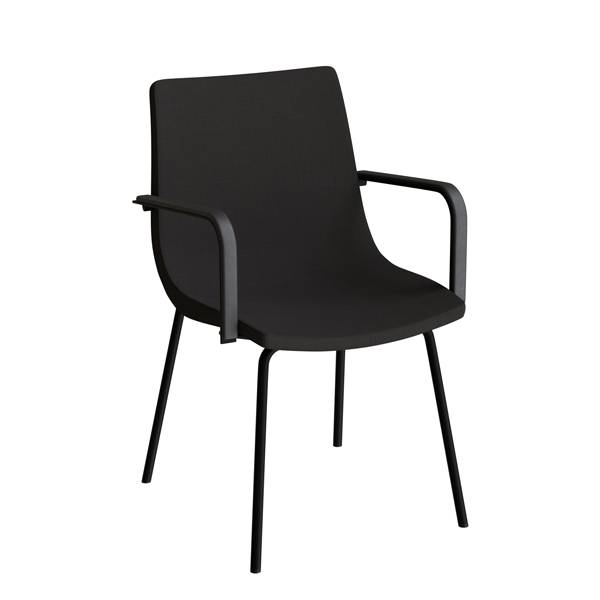 Konferencestol med arml&aelig;n, i sort tekstil med sort stel 