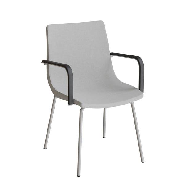 Konferencestol med arml&aelig;n, i lys gr&aring; tekstil med alugr&aring;t stel 