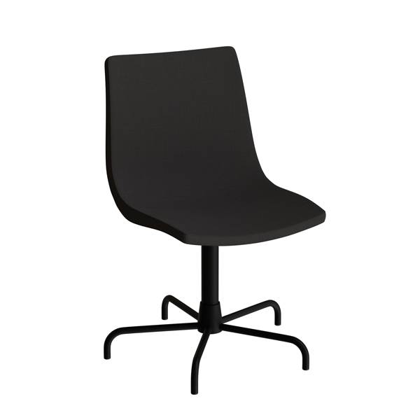 Konferencestol i sort tekstil med sort drejeligt stel og glidesko