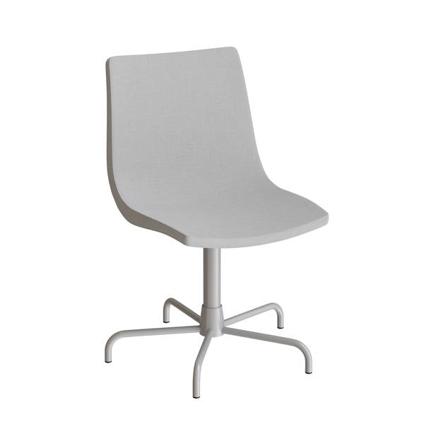 Konferencestol i lys grå tekstil med alugråt drejeligt stel og glidesko