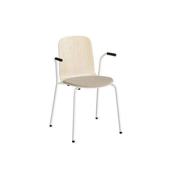 Add stol i birk laminat med s&aelig;de i beige tekstil og hvidt stel