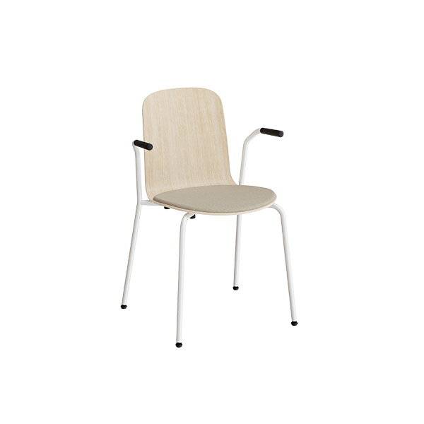 Add stol i hvidpigmenteret eg med s&aelig;de i beige tekstil og hvidt glans stel