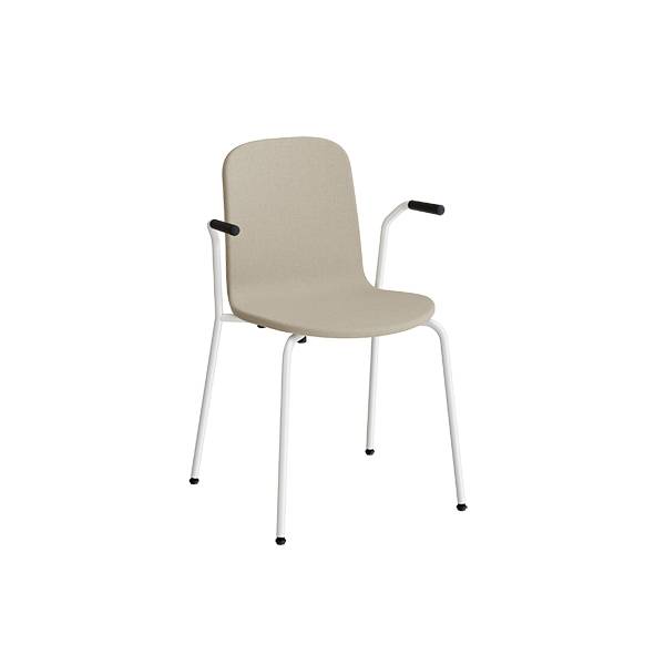 ADD elevstol med arml&aelig;n i beige tekstil og hvidt stel