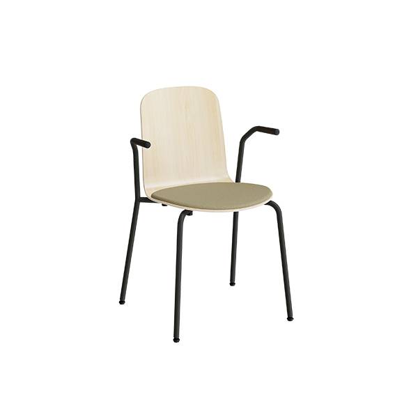 Add stol i hvidpigmenteret eg med s&aelig;de i m&oslash;rk gr&oslash;n tekstil og sort stel