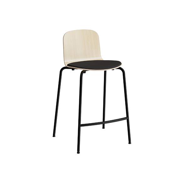 Barstol Add med birk laminat, sort tekstil sæde, fodstøtte og sort stel