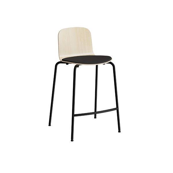 Barstol Add med birk laminat, sort tekstil s&aelig;de, fodst&oslash;tte og sort stel