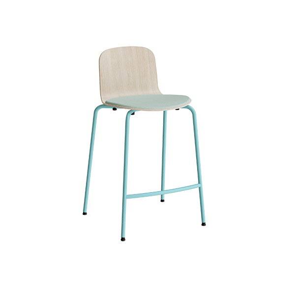 Barstol Add med eg laminat, turkis tekstil s&aelig;de, fodst&oslash;tte og turkis stel