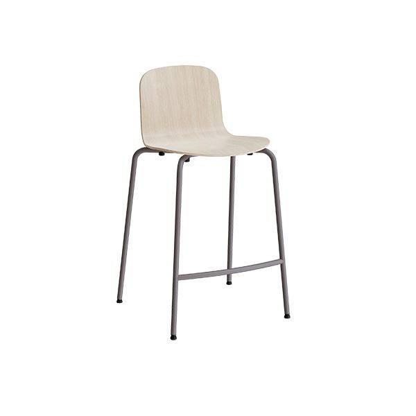 Barstol med hvidpigmenteret eg laminat og gr&aring;t understel