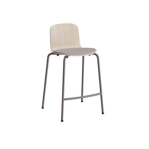 Barstol Add med eg laminat, gr&aring;t tekstil s&aelig;de, fodst&oslash;tte og gr&aring;t stel